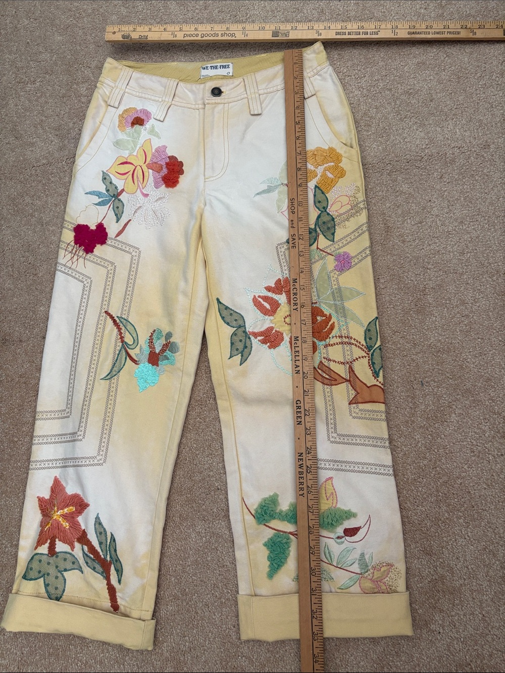 We The Free Cream Embroidered Floral Wide-Leg Pants - Picture 2 of 14